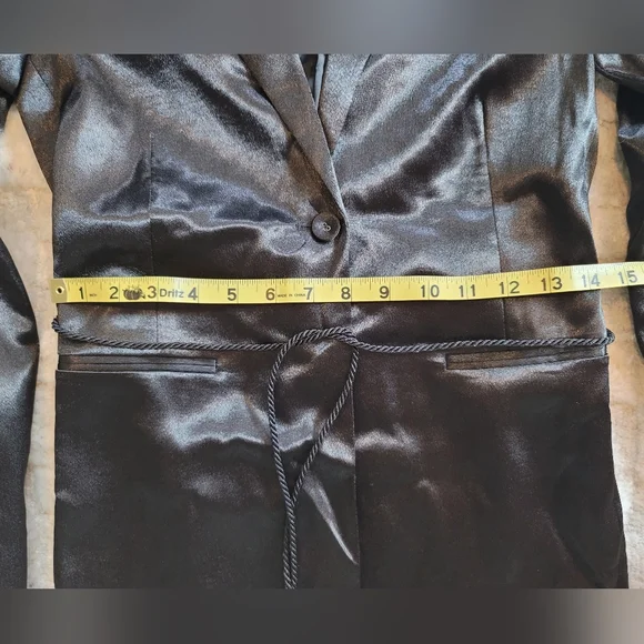 BCBGMaxAzria Black Satin Tassel-Tie Blazer Jacket, Size XXS - Picture 10 of 12